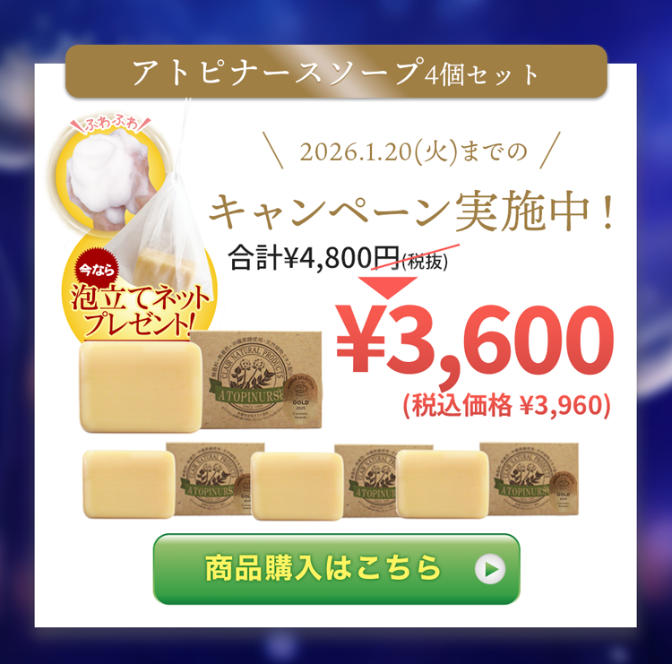 アトピナースソープ4個セット 商品購入はこちら